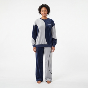 Custom Women's Color Block <b>Velvet</b> <b>Tracksuit</b> Embroidered Crew Neck Sweatshirt Jogger Pants Breathable Winter Set - Product Image 1