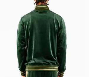 <b>Men</b> Green <b>Velvet</b> Tracksuit Full Zip <b>Jacket</b> And Jogger Pants Striped Design Sporty Casual Two Piece Set Autumn Wear - Product Image 5
