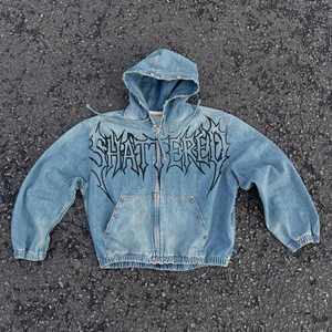 Streetwear Custom Washed Denim Zipper up Hoodies for Men Custom Print logo Men's Denim Hoodie - Product Image 2
