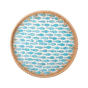 Handcrafted MOP Inlay Rattan <b>Tray</b> for Home Hotel and Resort Décor - Product Image 1