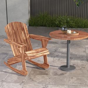 Sedia a dondolo Adirondack con design a doghe in legno carbonizzato per esterni, ideale per salotto e zona braciere - Product Image 2