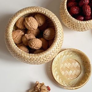 High Quality Vietnam Round Bamboo Woven <b>Basket</b> Tea Packing Boxes <b>White</b> Snack Serving Sundries <b>Storage</b> With Lid Decoration Home - Product Image 2