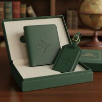 Ensemble de voyage d'affaires personnalisé en similicuir sur mesure avec protection pour cartes de crédit et étui pour passeport avec logo de marque personnalisé