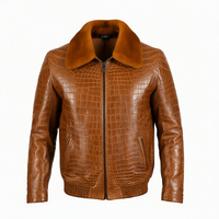 Blouson Bomber Homme en Cuir Véritable Gaufré avec Col en Fausse Fourrure, Fermeture Éclair, Style Moto Biker, Manteau d'Été, Logo Personnalisable sur le Devant