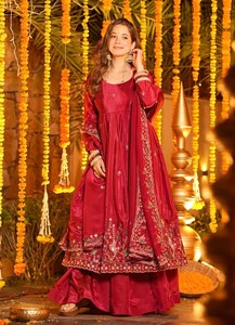 NOIIR PIGEON Conjunto de Traje Anarkali de Diseñador para Mujer, Top Bordado Floral de Seda Crepé Francesa Pesada, Palazzo y Dupatta, Sin Arrugas - Product Image 2