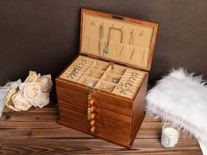 Boîte à bijoux en bois artisanale avec 4 tiroirs et fermeture à pompon pour rangement et organisation au meilleur prix par AALIYAN IMPEX - Product Image 4