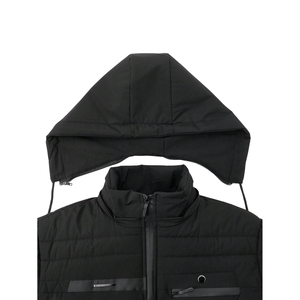 Premium Men's Winter Puffer <b>Jacket</b> Hooded Thick <b>Fleece</b> <b>Lined</b> Windproof Casual Style Black Polyester Wadding Zipper Closure - Product Image 4