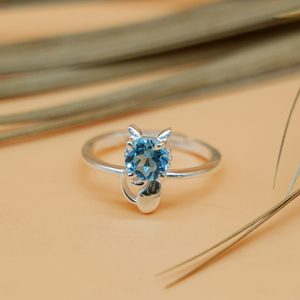 Natural <b>Blue</b> Topaz Cat <b>Ring</b> 925 Sterling Silver Handmade <b>Blue</b> Gemstone Adjustable Statement <b>Ring</b> for Women - Product Image 2