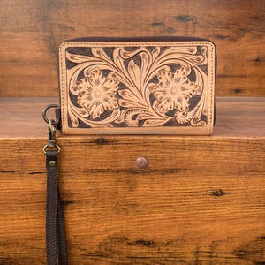 Cartera de cuero hecha a mano para mujer, monedero Continental con cremallera, tarjetero, cartera larga Vintage marrón occidental, regalos para ella - Product Image 3