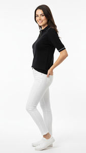 Women Polo T Shirt Short Sleeve Slim Fit Solid Color Knit Top With Casual <b>Pants</b> Outfit Collar Neck Daily Wear Style Look - Product Image 4