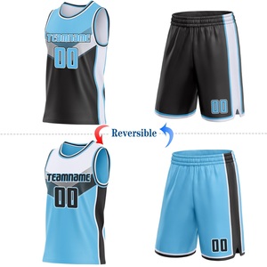 ชุดเสื้อและกางเกงบาสเก็ตบอลแบบกลับด้านได้ พิมพ์ลายชื่อทีมแบบ Sublimated หมายเลข 00 สำหรับผู้ใหญ่ ใส่ได้ทั้งชายและหญิง ผ้าตาข่าย ชุดกีฬา สีน้ำเงิน ดำ ขาว - Product Image 4