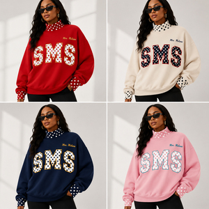 Sweat-shirt surdimensionné personnalisé pour femme, col montant à carreaux, style rétro universitaire, vêtement de sport graphique - Product Image 5