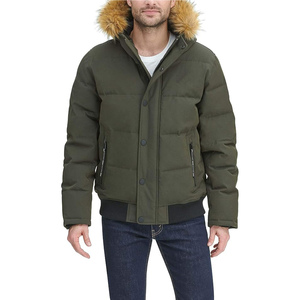 <b>Men's</b> Olive Green <b>Hooded</b> Puffer Jacket With <b>Fur</b> Trim Windproof Winter <b>Coat</b> Casual Style Polyester Filling Regular Fit - Product Image 5