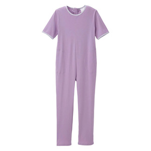 Women's Hospital Patient Gown <b>Jumpsuit</b> Lavender Knitted Cotton Blend <b>With</b> Side <b>Pockets</b> And Short Sleeves <b>With</b> Full Back Zip - Product Image 2