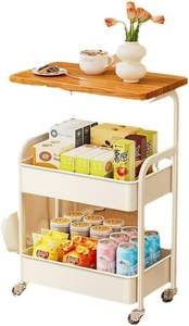 Chariot de cuisine en métal à 3 niveaux de qualité supérieure avec paniers ventilés et finition thermolaquée antirouille, rangement polyvalent - Product Image 6