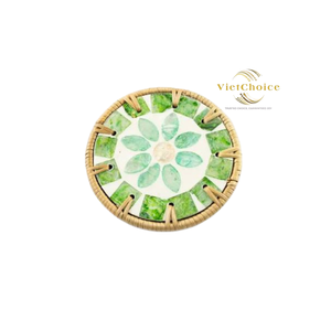 Ensemble de sous-verres ronds en rotin personnalisés, incrustés de nacre, tissés, pour tasses à café, bars, hôtels, décoration, vente en gros - Product Image 4