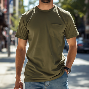 T-shirt à manches courtes en coton épais 320G avec poche, décontracté, personnalisable OEM/ODM - Product Image 5