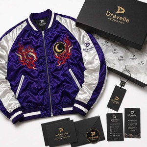 Chaqueta Bomber Sukajan de Diseño Inspirado en Diseñadores, con Parches y Bordado de Fénix, en Satén Dravelle Morado Real, Venta al por Mayor para la Industria - Product Image 5