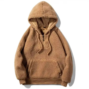 Vente en gros de sweats à capuche d'hiver surdimensionnés pour hommes, en polaire sherpa moelleuse et épaisse, avec logo personnalisé brodé - Product Image 1