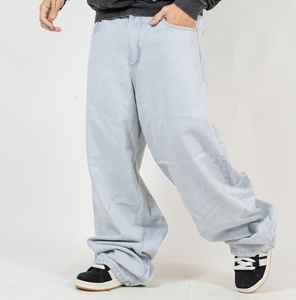 Denim Manufacturer Custom Unisex Men's Vintage Wash Blank Oversized Cotton Straight Wide Leg Baggy Denim Pants <b>Jeans</b> for Men - Product Image 5