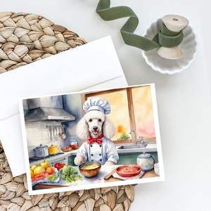 Whimsical A7 Tamaño 5x7 White Poodle the Chef Tarjetas de notas en blanco Paquete de 8 con sobres Tarjetas de felicitación - Product Image 2