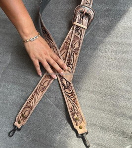 Nueva correa de bolsa de repuesto pintada a mano de cuero genuino Real con ajustadores correas de guitarra/cámara desmontables personalizadas occidentales - Product Image 3