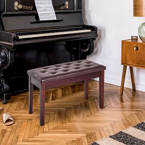 Elegante Panca per Pianoforte a Due Posti in Marrone, Seduta Confortevole in Legno di Betulla e Ecopelle, Accessorio Musicale - Product Image 2