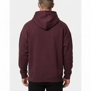 Factory Direct Sale Men's <b>Burgundy</b> Zip-Up <b>Hoodie</b> With Front Logo Print Casual Fleece Sweatshirt Regular Fit Autumn Wear - Product Image 6