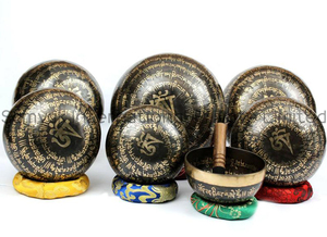 Handmade 7 Chakra <b>Singing</b> <b>Bowl</b> Set Nepal | 7-Piece <b>Tibetan</b> Brass <b>Singing</b> <b>Bowls</b> Wholesale for Meditation Yoga Sound Healing - Product Image 2