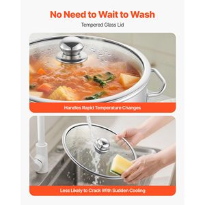 Pentola in Acciaio Inox da 21 Quarti con Coperchio in Vetro, Senza PFOA e PFAS, Compatibile con Fornelli a Gas - Product Image 6