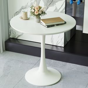 Tavolo da Pranzo Rotondo Bianco Stile Mid-Century Moderno da 80 cm per 2-4 Persone, Piano in MDF con Base a Piedistallo, Stile Tulip, per Cucina e Sedie - Product Image 3