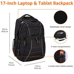 Large Capacity Black Unisex School Laptop <b>Backpack</b> Practical and with Many Compartments for Boys and Girls Polyester Lining - Product Image 6