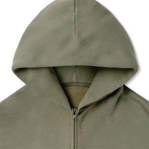 Sudadera con capucha verde oliva con cremallera, talla grande, estilo urbano, corte holgado, forro polar grueso verde salvia, personalizable con logo. - Product Image 6