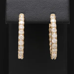 Boucles d'oreilles créoles 2,90 carats en moissanite taille ronde, or jaune massif 14 carats, bijoux de luxe pour femme - Product Image 4