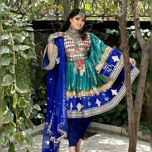 Nouvelle arrivée, robe de mariée traditionnelle afghane Kuchi, broderie en dentelle faite à la main, coupe en A, 100% polyester, prix de gros pour femmes - Product Image 6