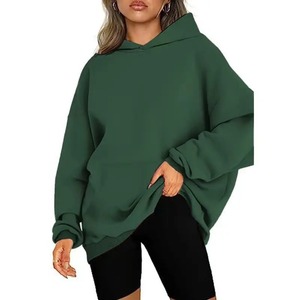 Sweat-shirt à capuche oversize unisexe en maille unie à manches chauve-souris, long, pour l'automne, avec poches - Product Image 1