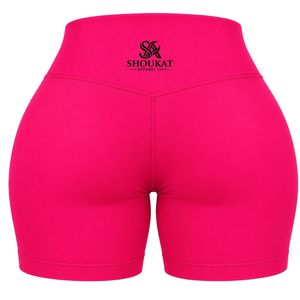 กางเกงขาสั้นออกกำลังกายสีชมพูสำหรับผู้หญิง เอวสูง ยืดหยุ่นได้ เหมาะสำหรับฟิตเนส วิ่ง โยคะ ออกกำลังกาย กีฬา ชุดกีฬา ชุดออกกำลังกาย - Product Image 2