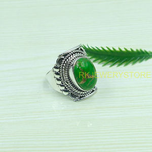 Green <b>Copper</b> Turquoise Ring 925 Sterling Silver Ring Statement Ring Handmade Design Ring Gemstone Ring Turquoise Jewelry Gift - Product Image 2