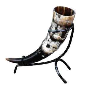 Antique Viking <b>Drinking</b> Horn Handcrafted Indian Quality Organic Material Eco-friendly Carved Animal Style <b>Stand</b> - Product Image 1
