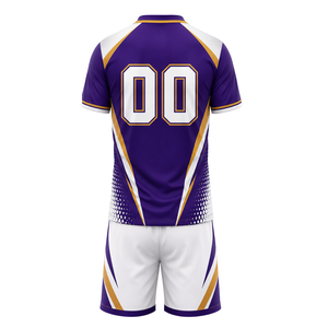 Uniforme de Voleibol Morado, Blanco y Dorado, Conjunto de Camiseta Sublimada de Manga Corta y Pantalones Cortos, Ropa Deportiva para Equipo, Entrenamiento y Partidos - Product Image 3