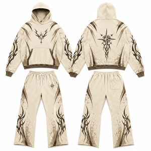 Survêtement personnalisé en coton 100% uni, impression sérigraphique, qualité supérieure, sweat-shirt à capuche surdimensionné et pantalon de jogging, streetwear unisexe - Product Image 1