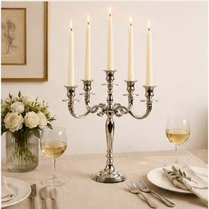 Candelabro de Metal de 5 Brazos con Acabado Plateado, Centro de Mesa para Decoración de Bodas, Portavelas de Aluminio para Eventos - Product Image 6