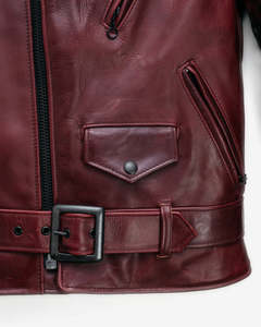 Veste moto slim en cuir véritable bordeaux pour homme, fermeture éclair, col rabattu, couleur unie, respirante, hiver - Product Image 4