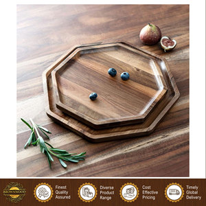 Juego de 2 Platos Octagonales de Madera de Acacia, Diseño Elegante, Hechos en India, para Frutas/Aperitivos/Quesos y Charcutería - Product Image 5