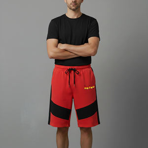 Wholesale <b>Men's</b> <b>Red</b> Black Contrast Bermuda <b>Shorts</b> With Drawstring Waist And Front Logo Print Casual Sport Style Quick Dry - Product Image 4