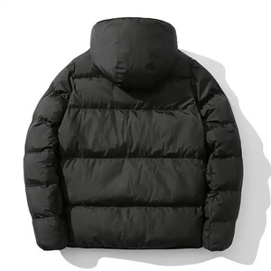 Men's Black Quilted Puffer <b>Jacket</b> With Detachable Hood Zipper Closure Windproof Thick Winter Casual Regular Fit Solid Color - Product Image 4