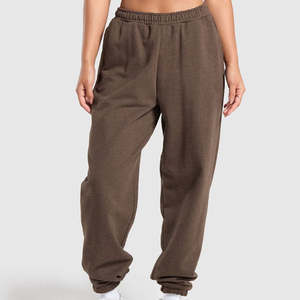 Pantalon de jogging douillet marron chiné pour femmes et hommes, grande taille, anti-plis, en molleton, pour l'hiver et les jours de repos, 100 % coton, taille élastique - Product Image 6