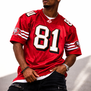 เสื้อฟุตบอลอเมริกันตาข่ายสีแดงสุดฮิตปี 2026 สำหรับผู้ชาย ชุดทีมแบบกำหนดเอง หมายเลข 100% โพลีเอสเตอร์ รับผลิตเสื้อแบบ OEM ขายส่งจากโรงงาน - Product Image 5