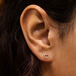14k Gold Diamond Open Heart <b>Stud</b> <b>Earring</b> Minimalist Outline Design Sparkling Natural Diamond <b>Fine</b> Jewelry Individual <b>Earring</b> - Product Image 1