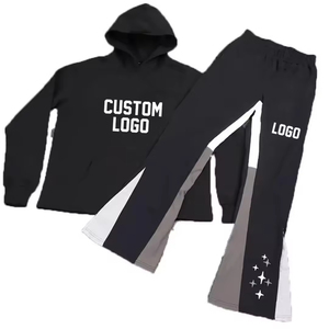 Windproof 100% Cotton Winter Hooded Acid Wash Solid Customized Logo Plus Size Men <b>Tracksuit</b> Training Suit With Custom Logo - Product Image 5
